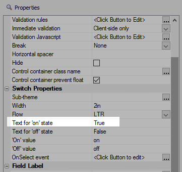 Setting the text to read 'True'